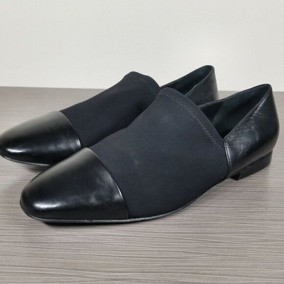Via Spiga Tate Loafer, Black Leather & Elastic, Womens Size 7.5 US / 37.5 - Picture 1 of 12